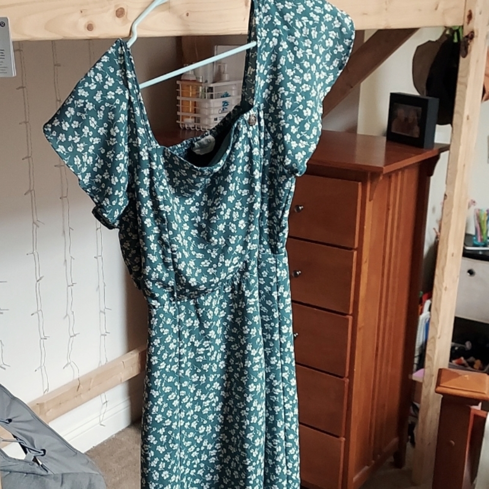 Dark teal floral thigh length dress